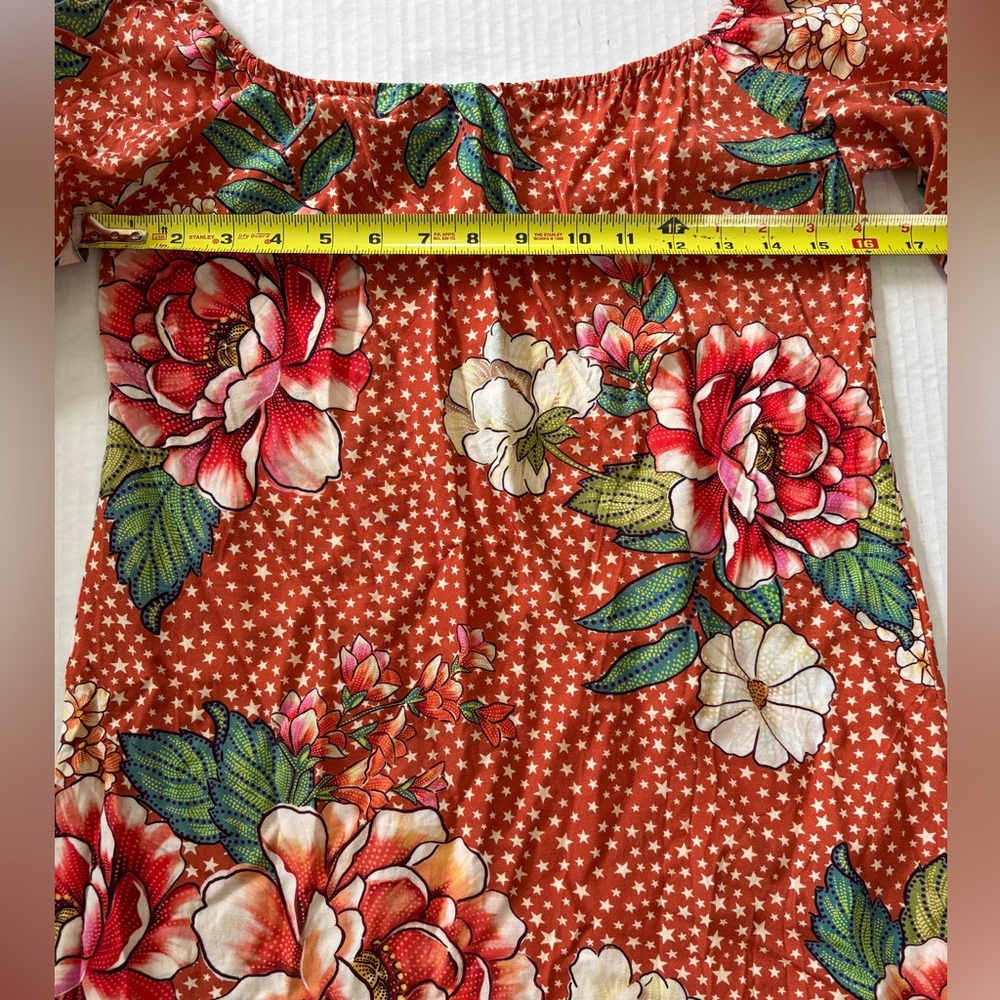 Farm Rio x Anthropology Star Floral Off shoulder Bell Sleeve Dress Tunic SZ S - Picture 7 of 10